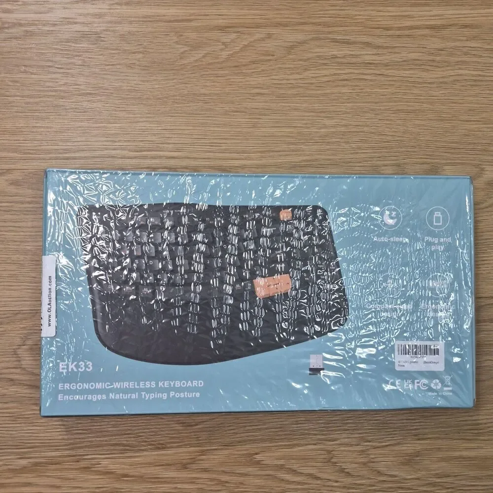 NEW EK33 Wireless Ergonomic Keyboard Mouse Combo 2.4G USB Wave Palm Rest SEALED
